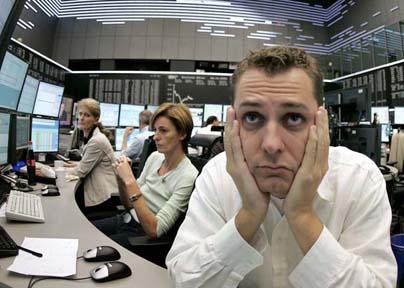 Brokers at a stock exchange in Frankfurt