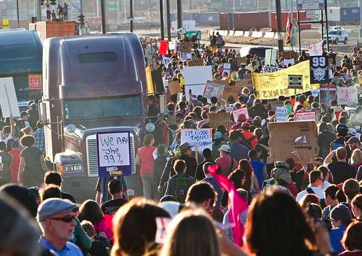 Occupy Oakland protesters on the way to picket at the Port of Oakland
