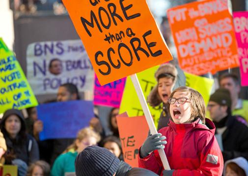 Students, parents and teachers rally against testing at a Brooklyn school