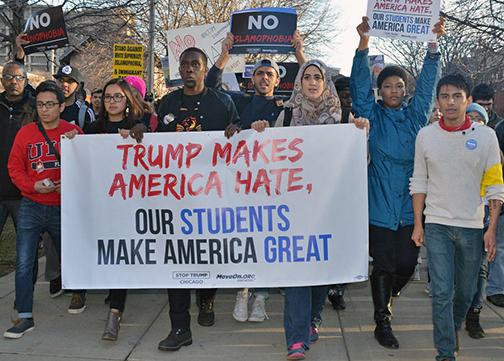 UIC students lead a march against Trump's rally in Chicago