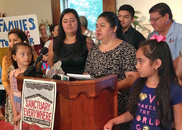 Juana Luz Tobar Ortega speaks to supporters after taking sanctuary in a Greensboro church