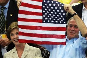George W. Bush cheers for the U.S. at the Olympics