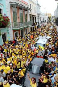 Teachers on the march through San Juan, Puerto Rico