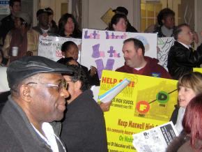 Teachers, parents and students demonstrate outside Maxwell High School against the city's plan to close the school