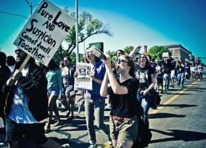 Protesters on the march for justice for Trayvon Martin in Denton, Texas