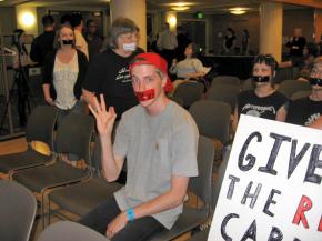 Protesters arrive at Erick Stakelbeck's presentation