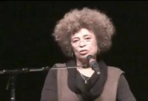 Angela Davis speaking at the celebration of Alan Blueford's life