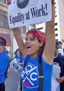 Restaurant workers march in an ROC United demonstration