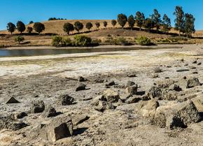 A dried-up lake bed in California