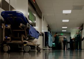 A darkened hopsital corridor
